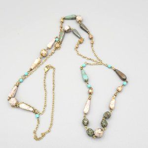 Womens Gold Tone Metal Chain Multicolored Stone Beaded Fashion Necklace 40 in